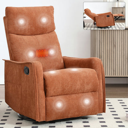 Recliner Chair Swivel Rocker Polyester Orange 360 Degree Heat Massage 155