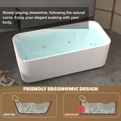 67' Rectangle Acrylic Whirlpool Bathtub Freestanding Soaker Tub Chrome Drain cUPC