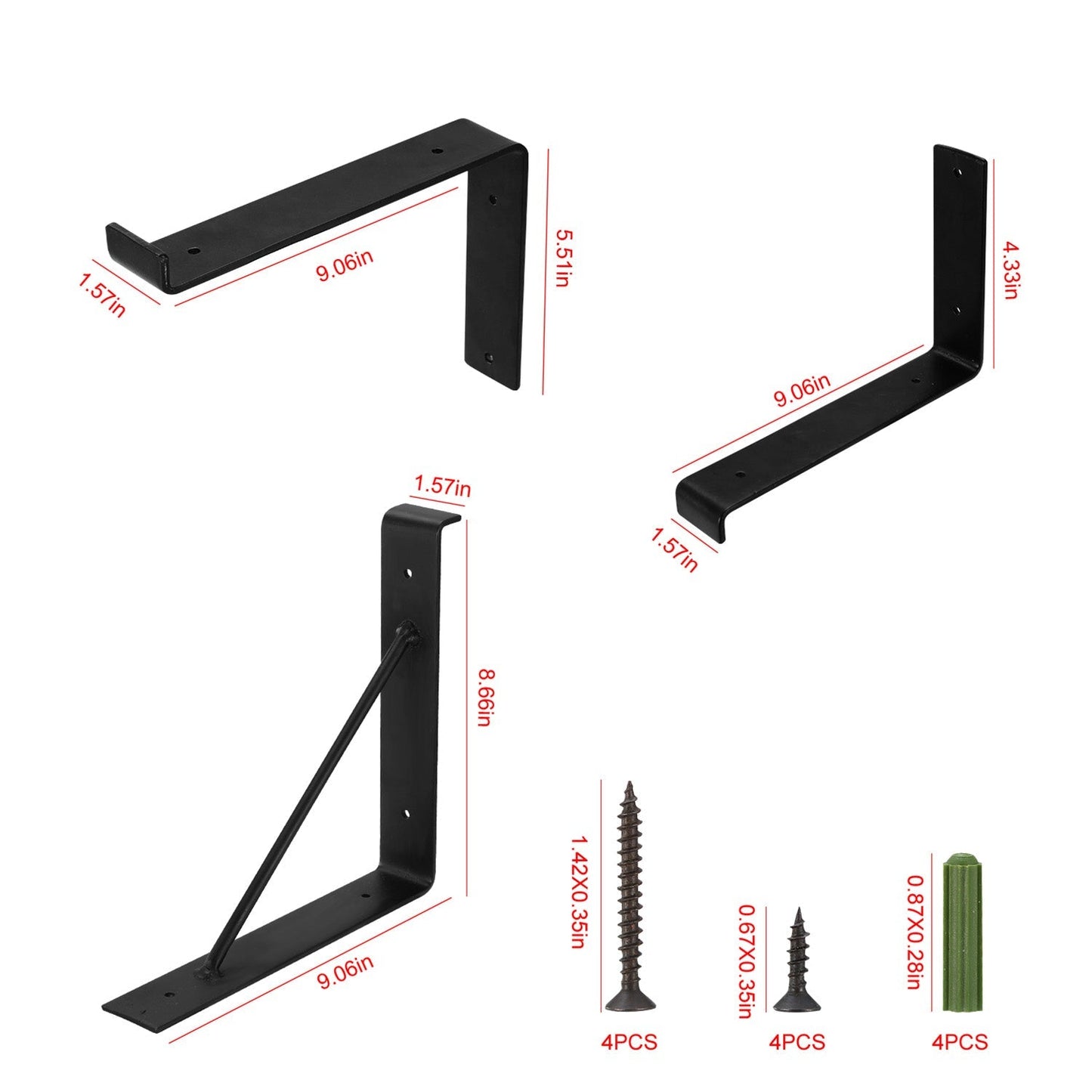 2-Pack Heavy Duty L-Shaped Shelf Brackets with Screws