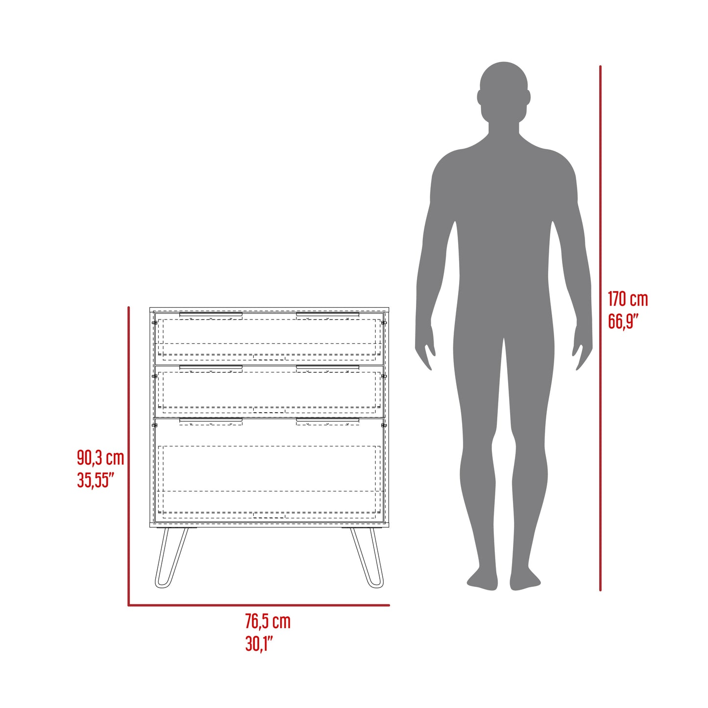 Dresser Modern Set of 2 3-Drawer Beige Particle Board Metal Legs 30.1x35.5 In