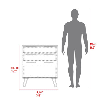 Dresser Modern Set of 2 3-Drawer Beige Particle Board Metal Legs 30.1x35.5 In