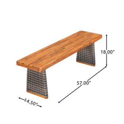 Outdoor 3 Piece Acacia Wood Dining Set with Handwoven Rattan Legs,Grey