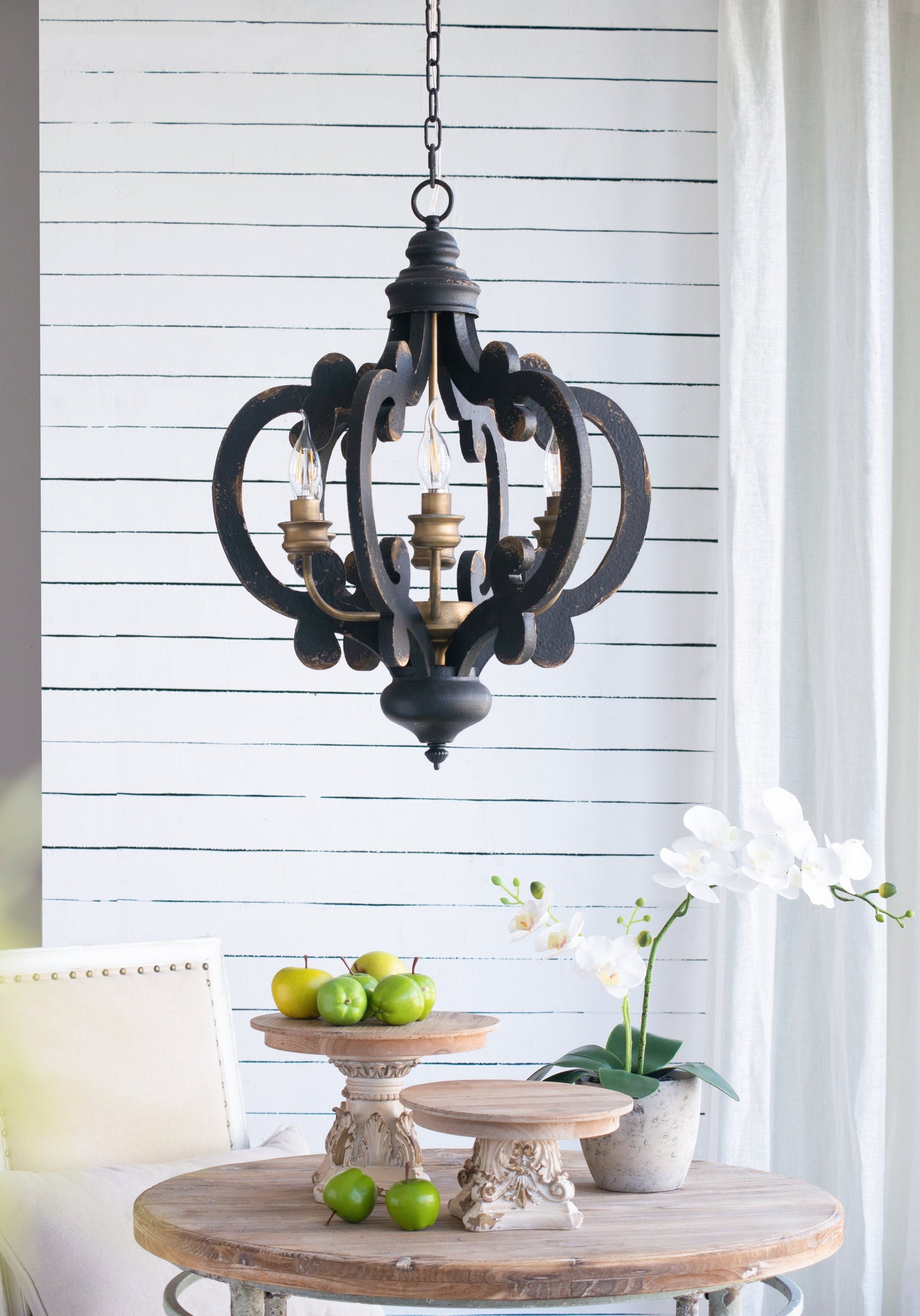 French Country Wood Chandelier 6-Light Farmhouse Pendant 28 In Chain
