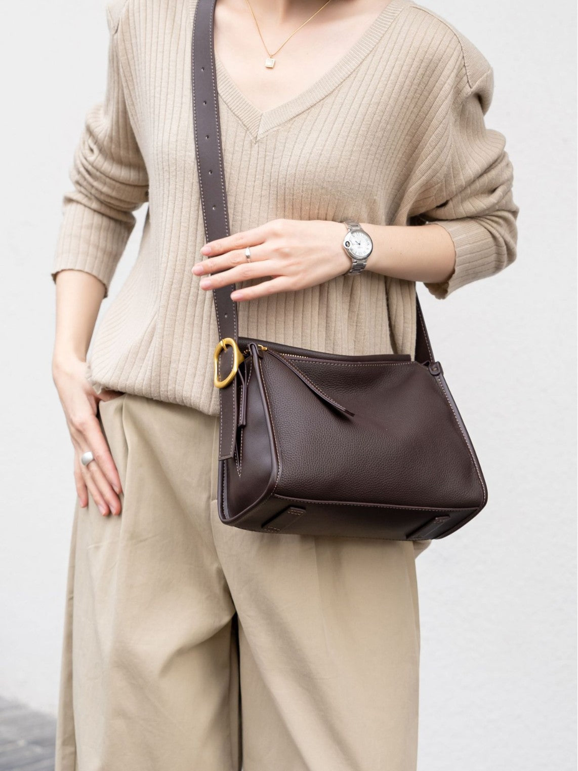 Baidie Leather Women's Bags Cross-Border Customizable First-Layer Cowhide Shoulder Bag Commuter Underarm Bag Large Capacity Crossbody Bag