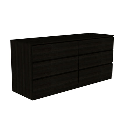 Dresser Minimalist 6-Drawer Wenge Particle Board Melamine Metal Legs 60.4 In