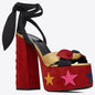 Colorblock Plus Size Catwalk Sandals Bow Love Chunky Heels