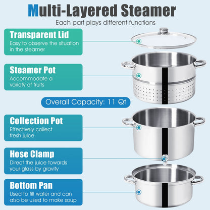 11-Quart Stainless Steel Fruit Juicer Steamer