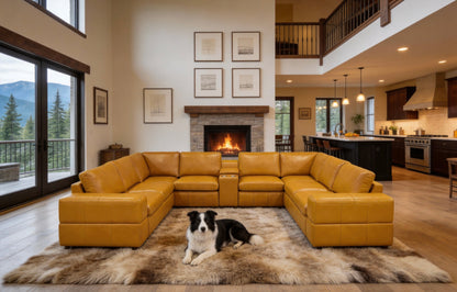 Sectional Sofa Modular Leather Match Ginger 8 Seat 2 Recliners 140 In