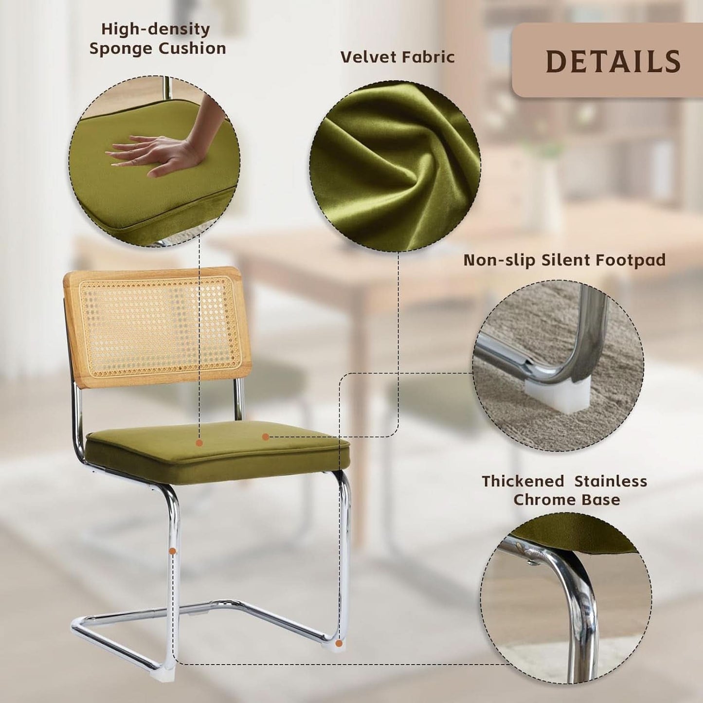 Rattan Dining Chairs Set Of 2 Green With Cane Back
