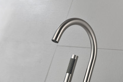 Floor Mounted Tub Faucet High Flow Freestanding Tub Filler with Handheld Shower Swivel