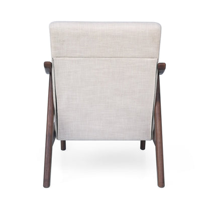 Accent Chair Mid-Century Tufted Beige Rubberwood Bent Arms 25x32x32 In
