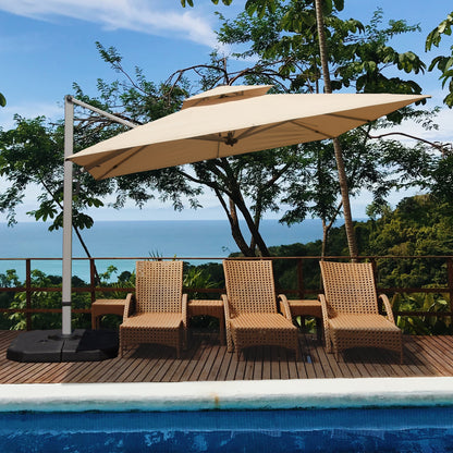9 Ft Cantilever Patio Umbrella Tilt Aluminum Beige 360 Rotation
