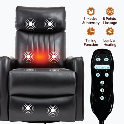 Recliner Chair Swivel Rocker Faux Leather Black Heat Massage