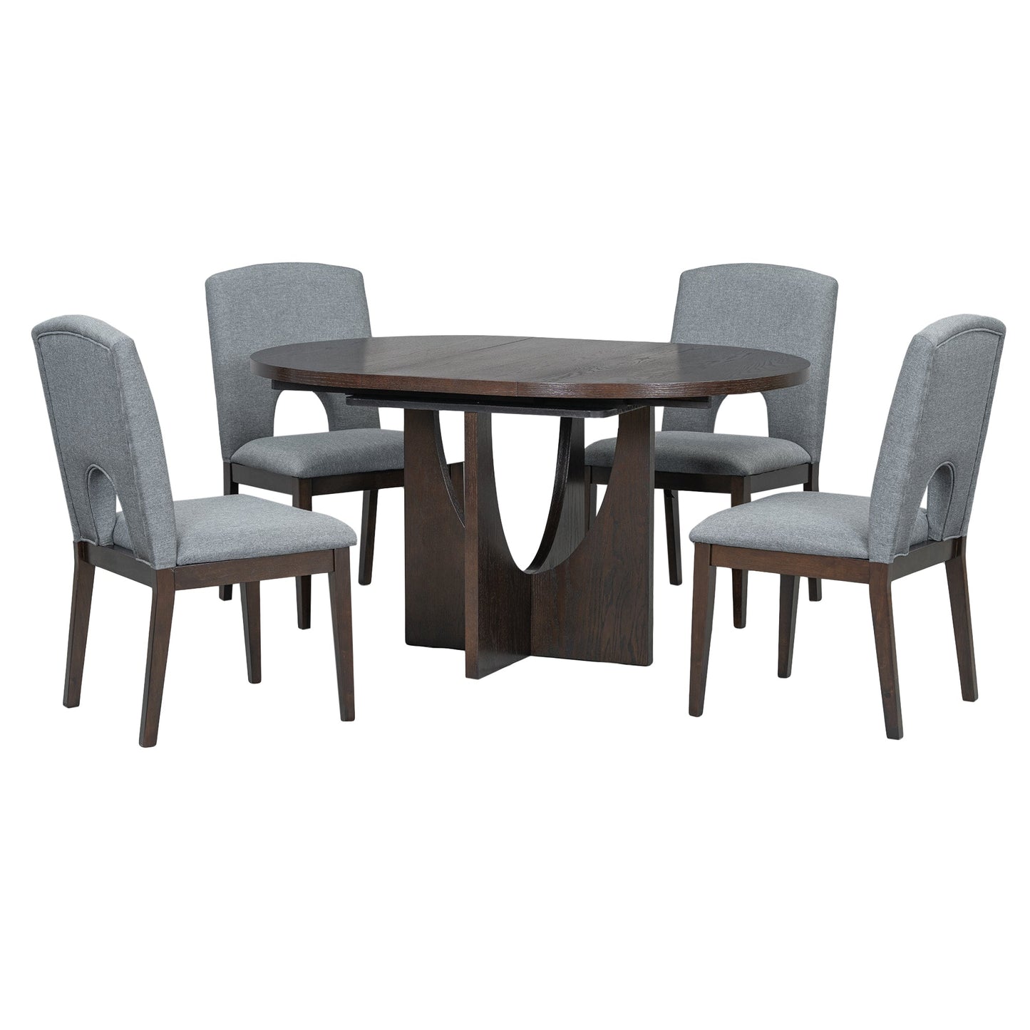 Modern 5-Piece Extendable Round Dining Table Set with 16.2inch Removable Leaf
