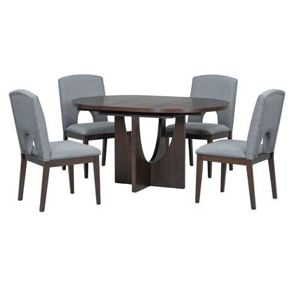 Modern 5-Piece Extendable Round Dining Table Set with 16.2inch Removable Leaf