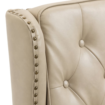 Accent Lounge Chair PU Leather Camel Rubber Wood Legs Sinuous Springs 250 LB