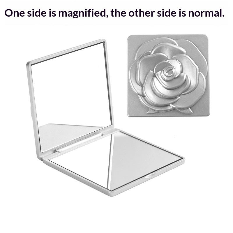 Portable Folding Mirror With Electroplated Rose Design