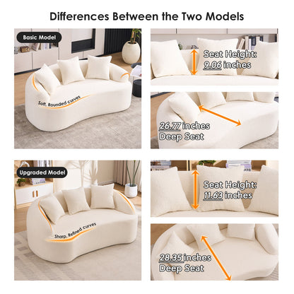 Loveseat Curved Modern Chenille Off-White 2 Seat 3 Pillows 65 In