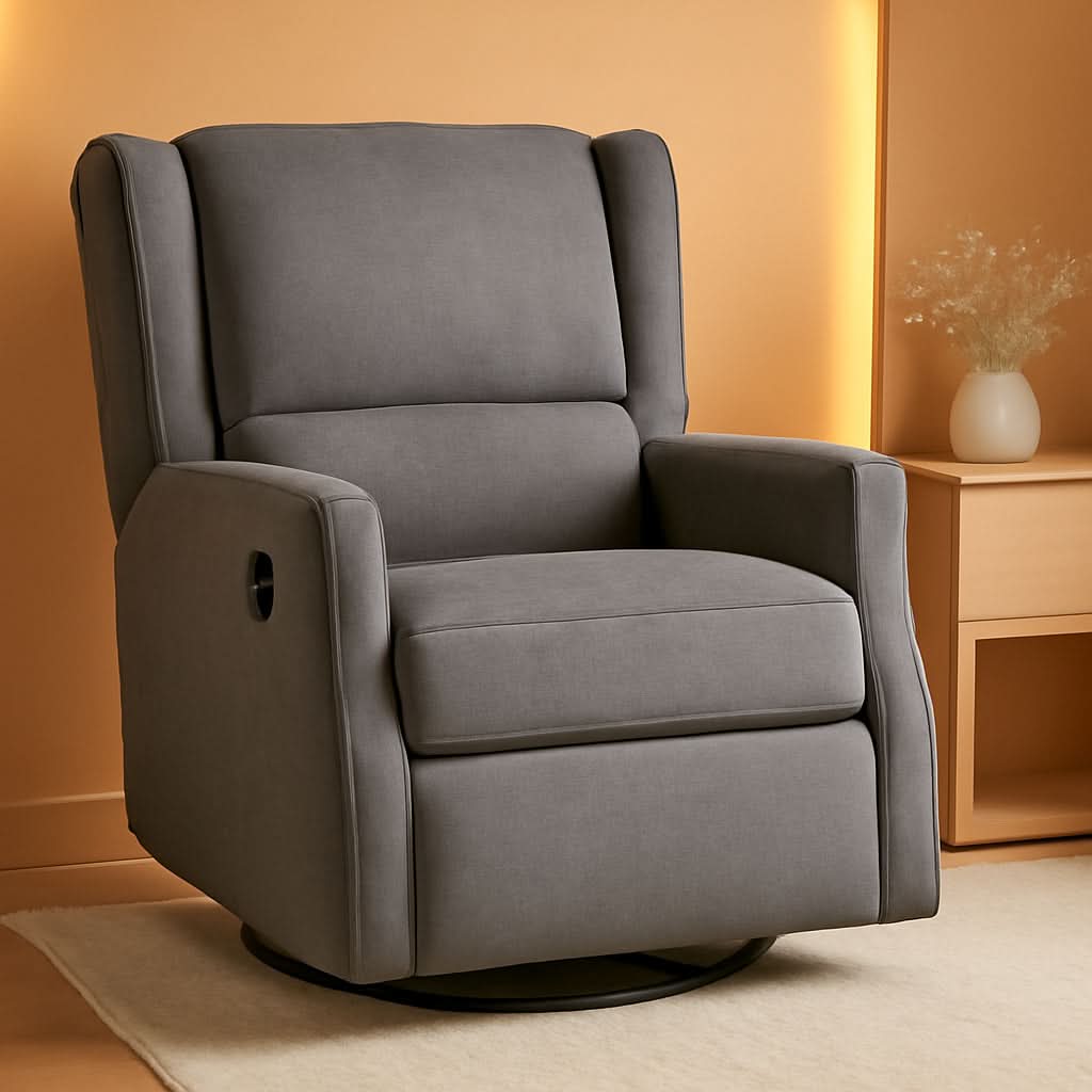 Omma Wingback Swivel Glider Recliner Dark Gray Upholstered