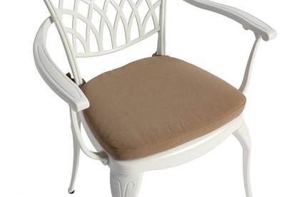 Outdoor Bistro Set Cast Aluminum White 3 Piece Umbrella Hole Cushions