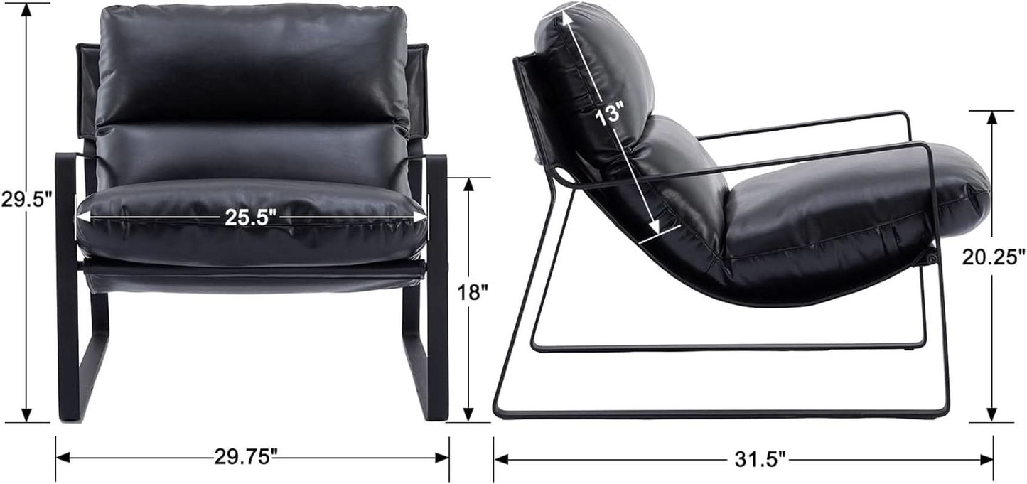 Black PU Leather MidCentury Upholstered Leisure Armchair