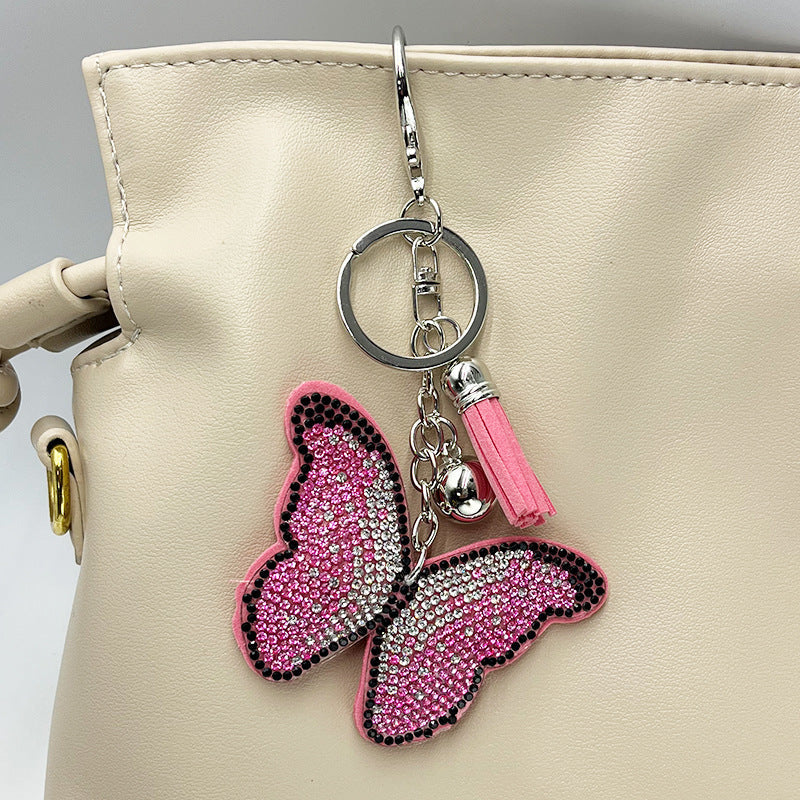 Diamond-Encrusted Butterfly Keychain Fashionable Tassel Bag Charm
