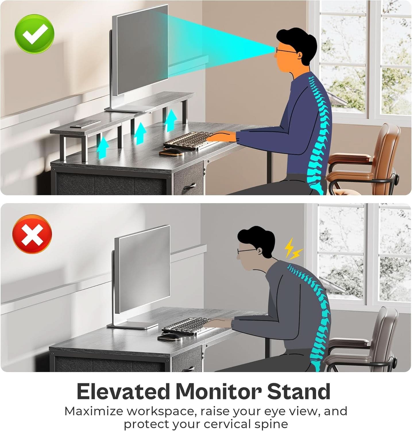 47 Inch Computer Desk With LED Lights For Home Office