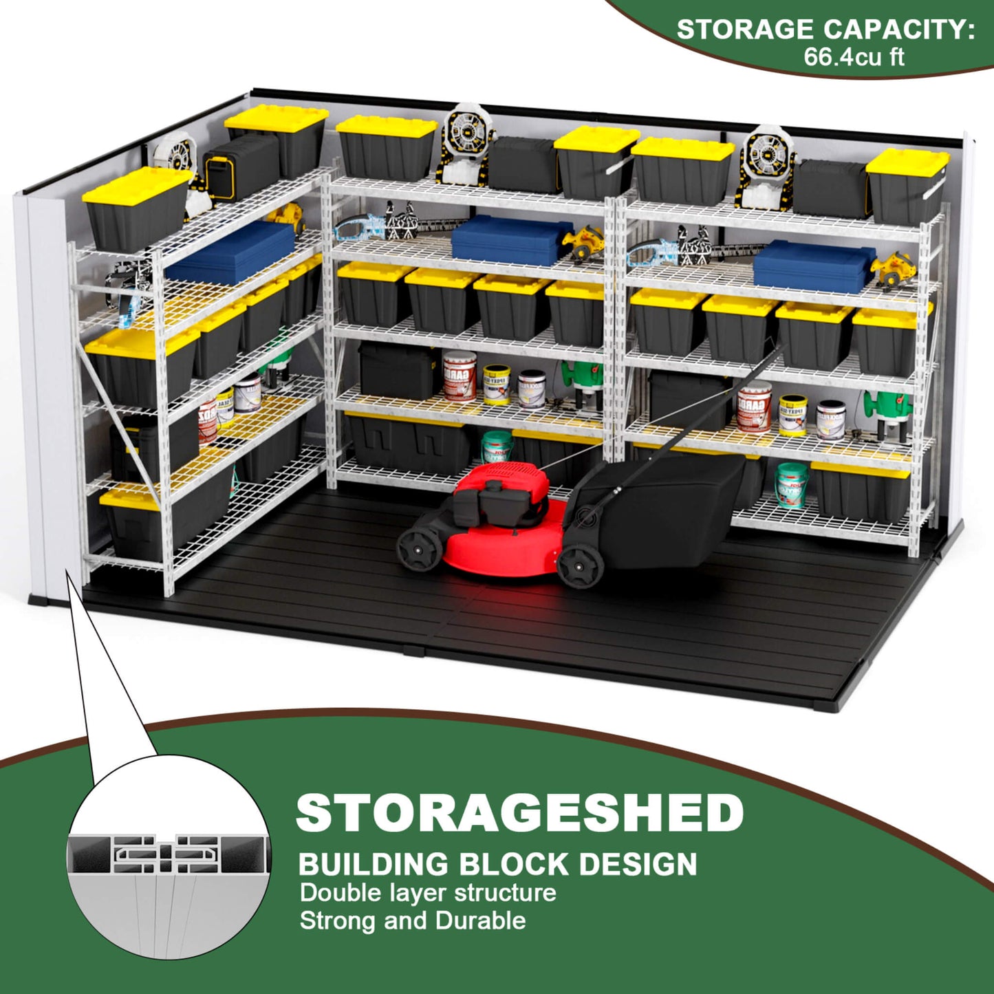 [07X10FT] Alora Heavy-Duty Weather-Resistant Steel-Reinforced Plastic Storage Shed With Floor (SAK93148)
