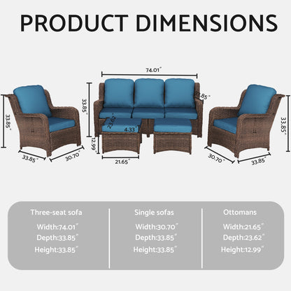 5 Piece PE Rattan Outdoor Conversation Set Brown Peacock Blue