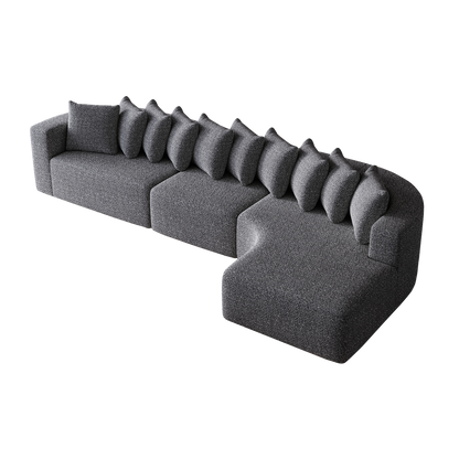 Cloud Sectional Sofa 131" Gray Chenille 3-Seat Right Chaise