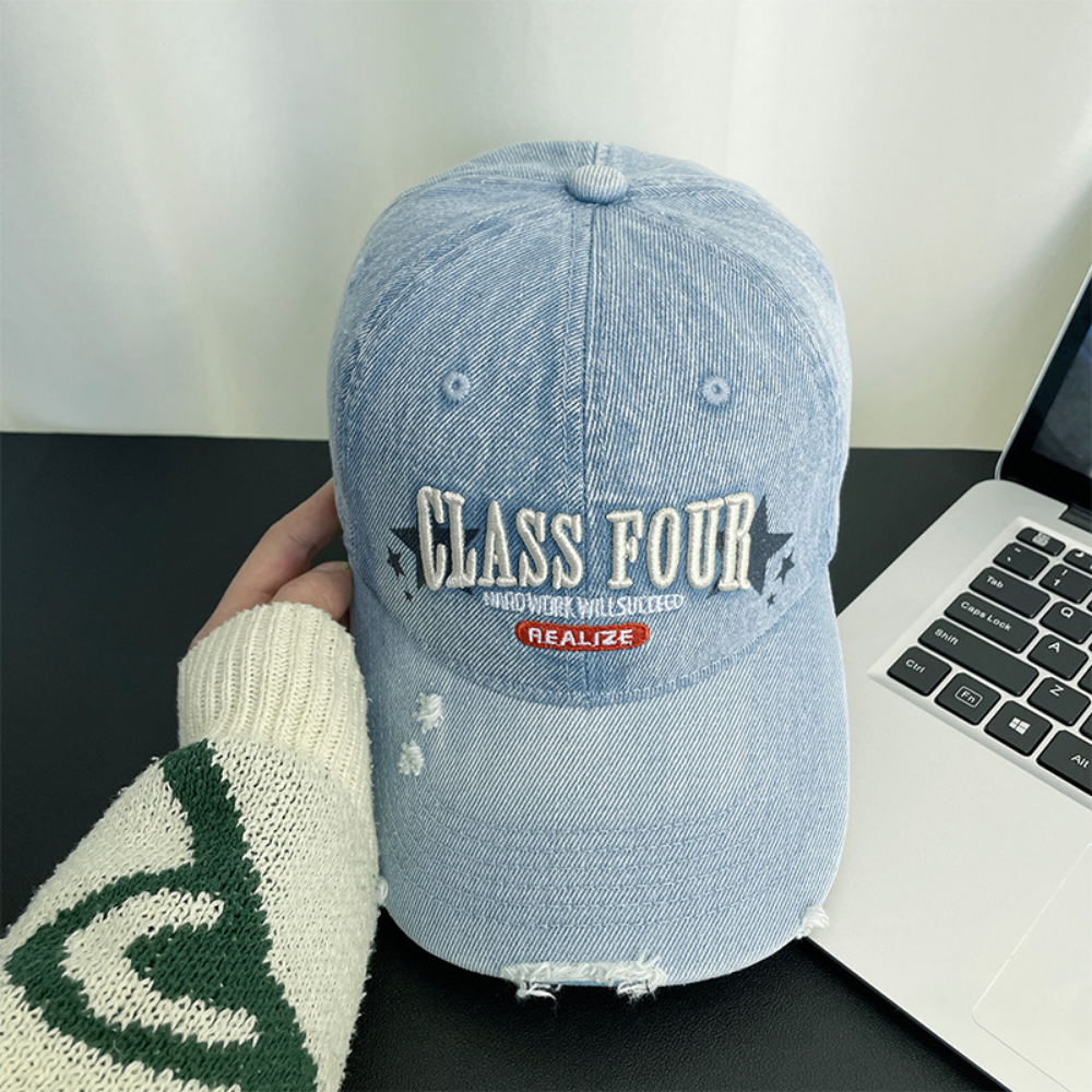 Monochrome Three-dimensional Letter Embroidered Frayed Beveled-edge Washed-out Vintage Style Casual Baseball Cap Suitable For Outdoor Entertainment