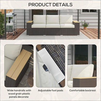 Outdoor Sofa PE Rattan Beige 3 Seat 89in Deep Seat 726 LB