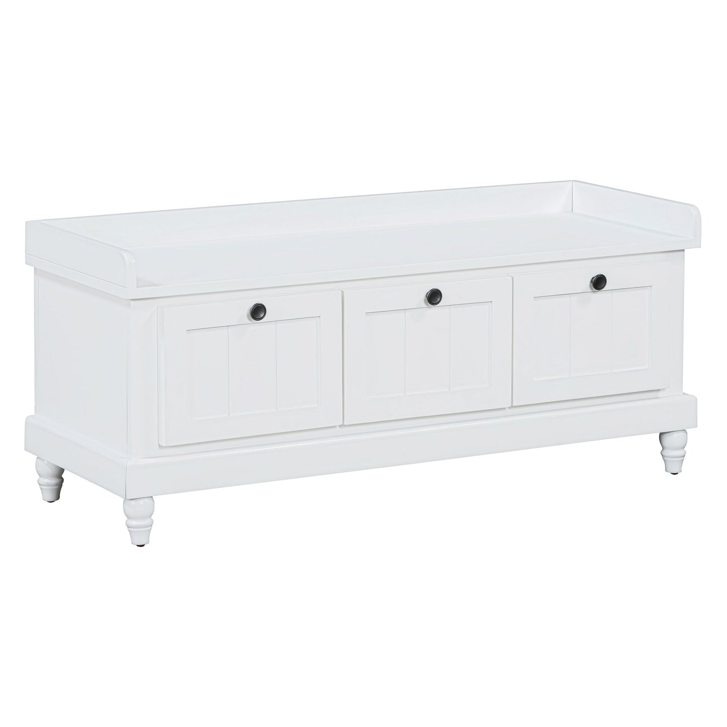 Entry Bench Fluted MDF White Cushioned Seat 3 Drawers 44x16x19