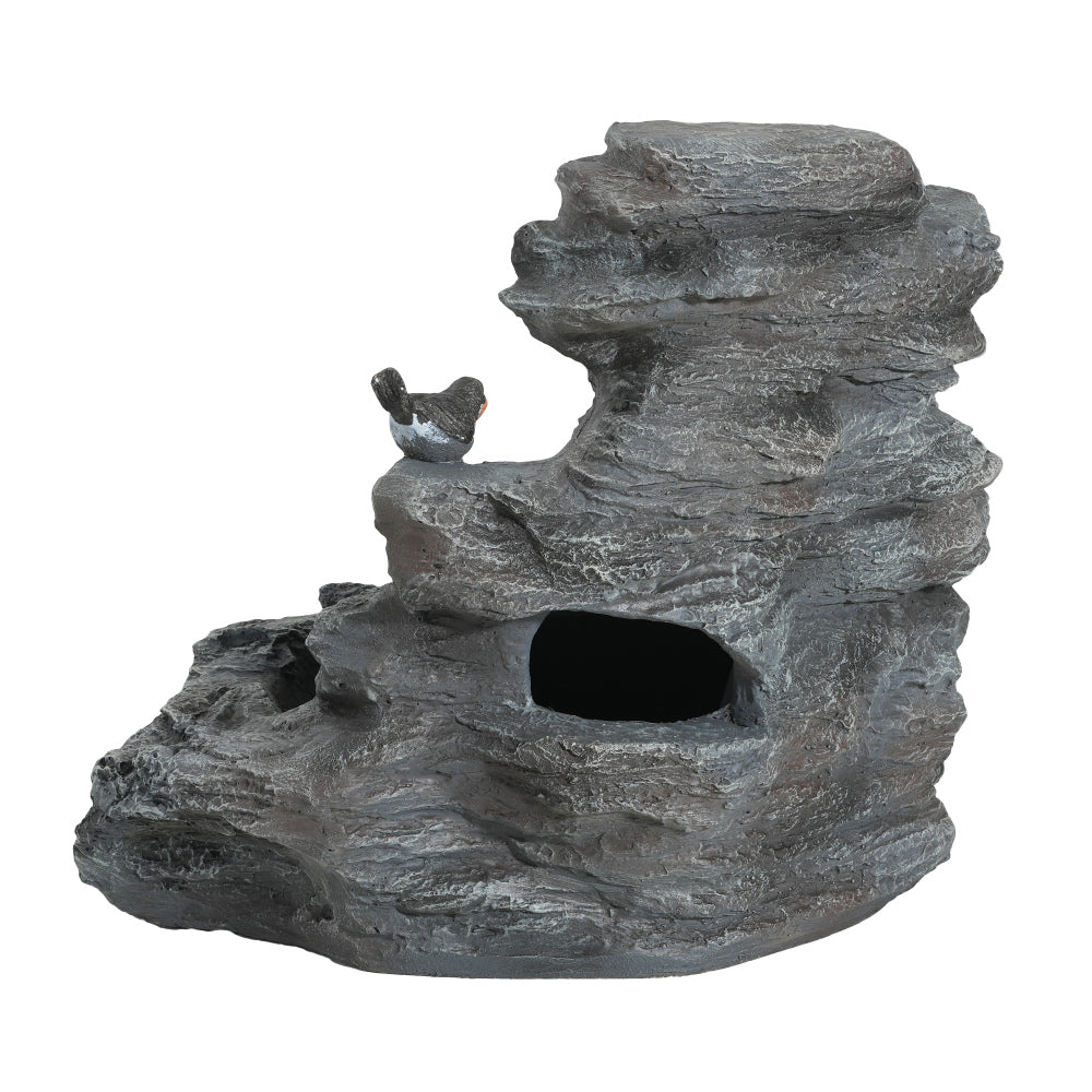 4-Tier Concrete Rock Waterfall Fountain with LED Lights | 20.8" Outdoor Garden Fountain with Adjustable Flow