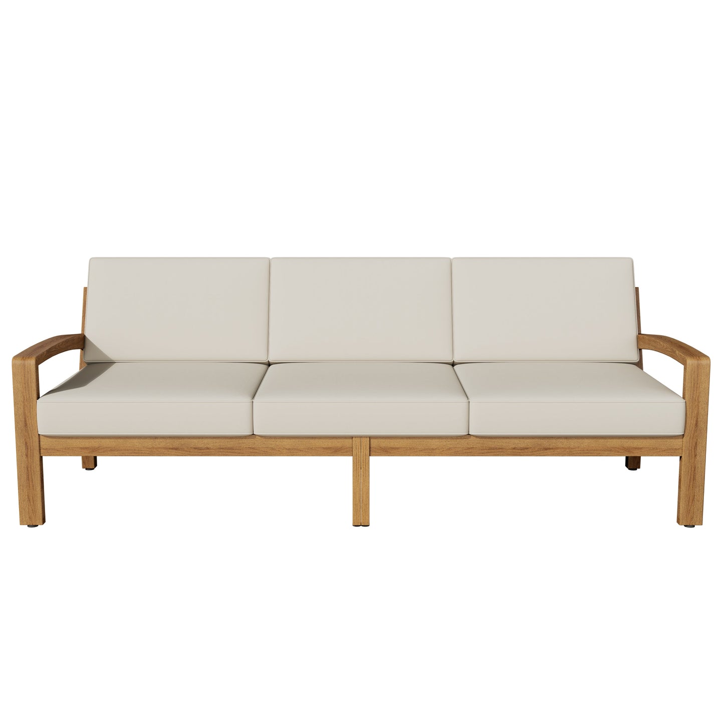 Outdoor Patio Set L-Shape Acacia Wood Teak Beige Cushions 3 Piece