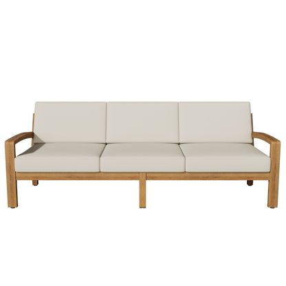 Outdoor Patio Set L-Shape Acacia Wood Teak Beige Cushions 3 Piece