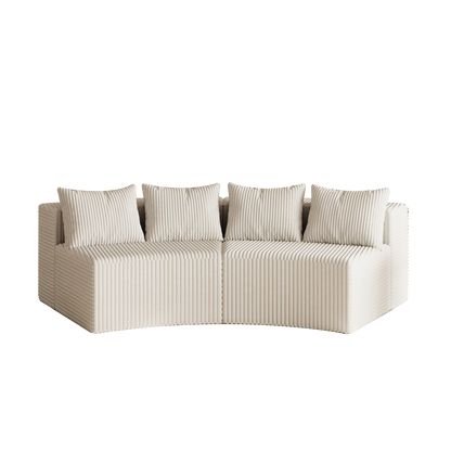 Sectional Sofa Modular Curved Corduroy Beige 2 Seat 4 Pillows