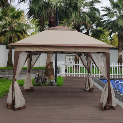 Canopy Gazebo Steel Coffee Pop-Up 11x11 Ft Double-Tier Mesh Sidewalls UV