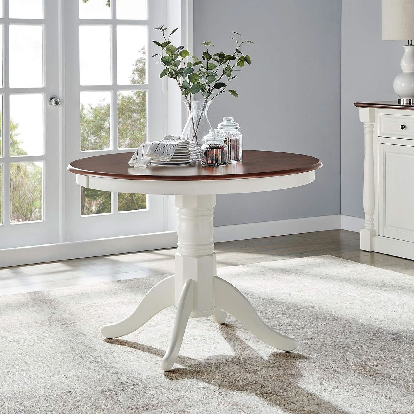 Round Dining Table Set Distressed White Five Piece Set