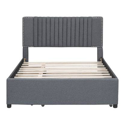 Upholstered Platform Bed With Drawers, Classic Headboard Design