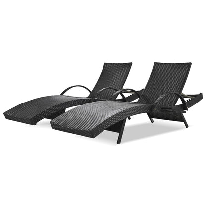 2-Piece Wicker Chaise Lounge Set w/ Pull-Out Table 5-Position 470lb