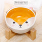 Double Ear Cartoon Ceramic Pet Bowl Bamboo Wooden Frame Matching Neck Bowl Dog Bowl Ceramic Cat Bowl
