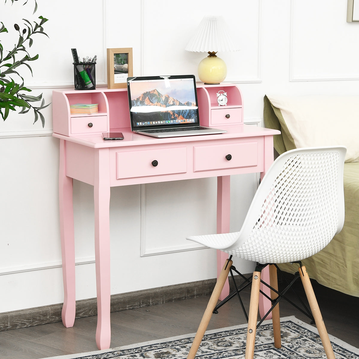 Writing Desk 2-Tier Vanity Desk Computer Desk with 4 Drawers