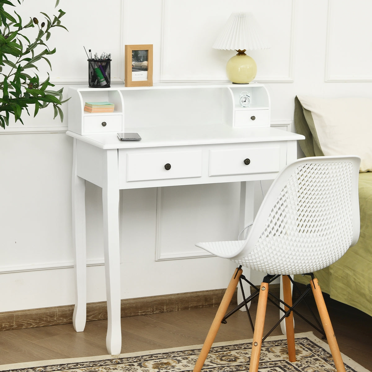 Writing Desk 2-Tier Vanity Desk Computer Desk with 4 Drawers