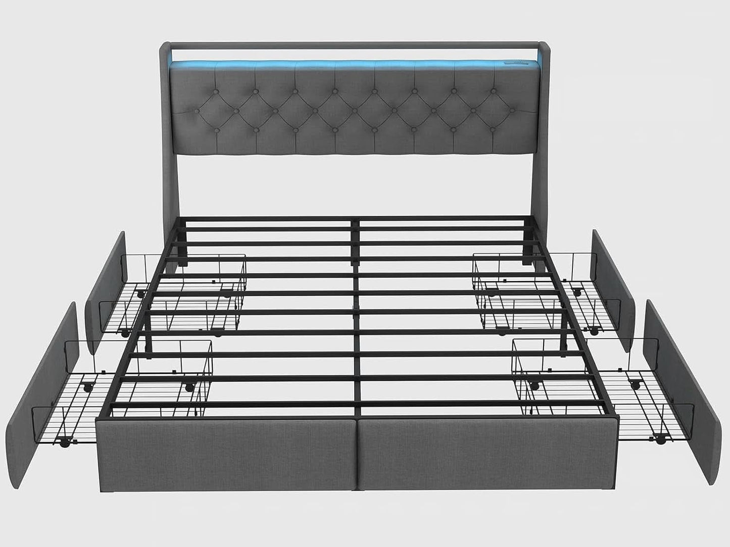 Queen Bed Frame With Storage Headboard LED Lighting