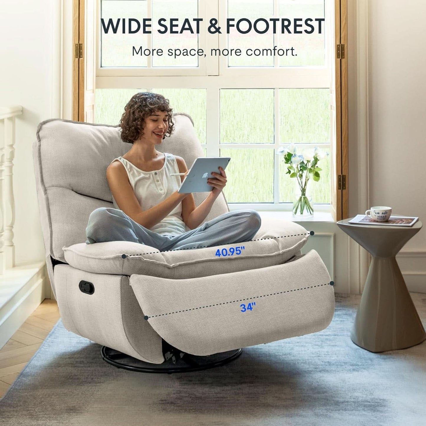 White Three Sixty Degree Swivel Rocker Recliner Chair