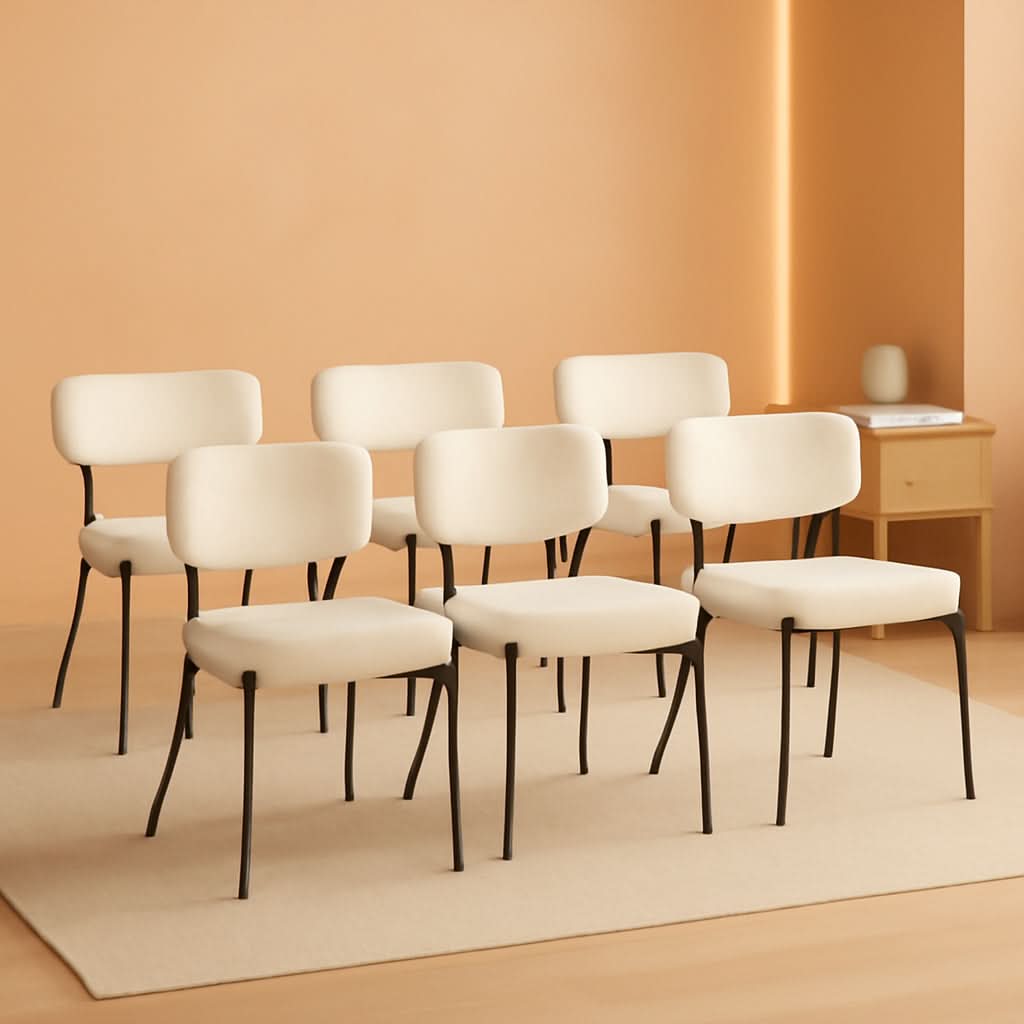 White Boucle Upholstered Dining Chairs Curved Back