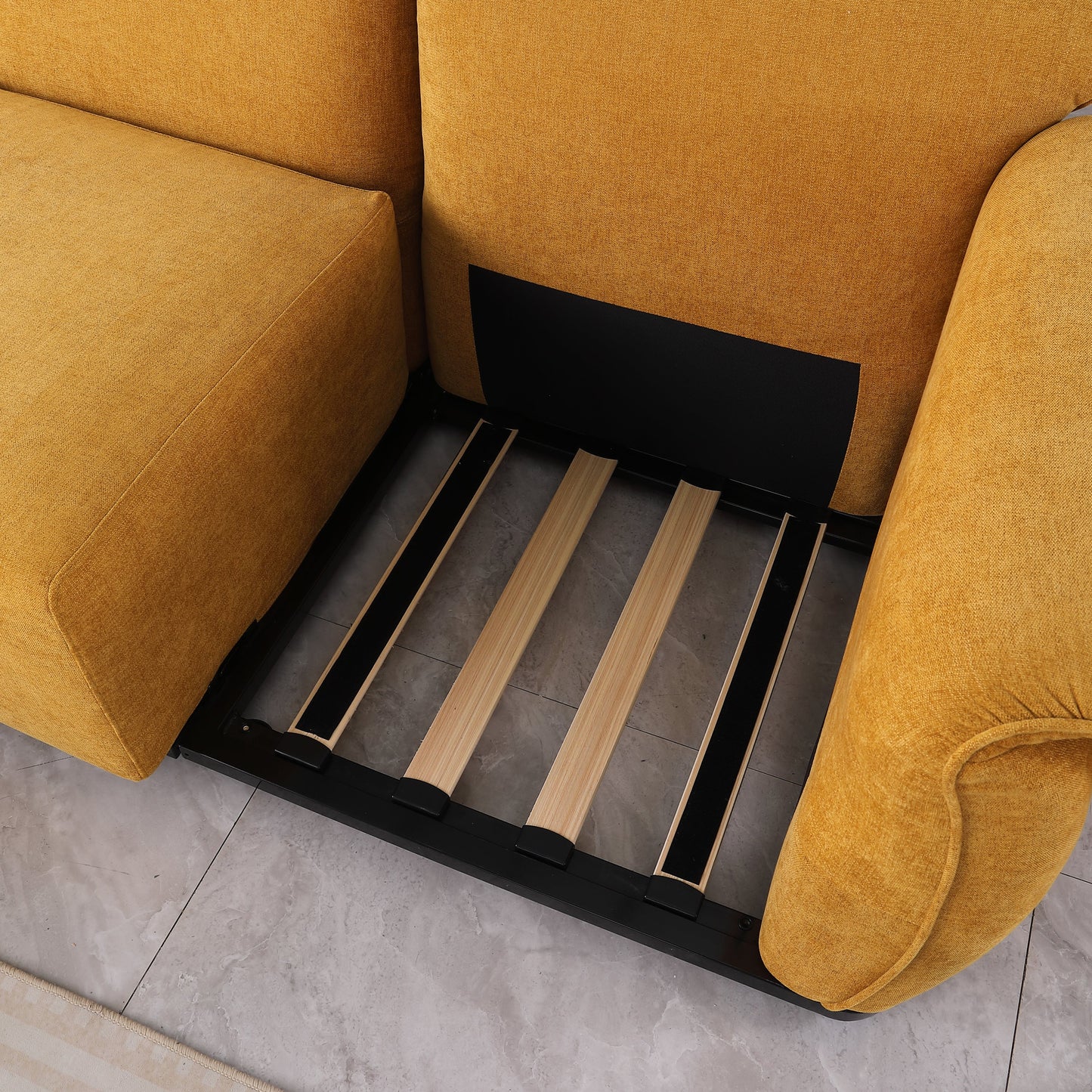 Loveseat Modular Chenille Yellow Iron Frame 2 Seat 68.5 In