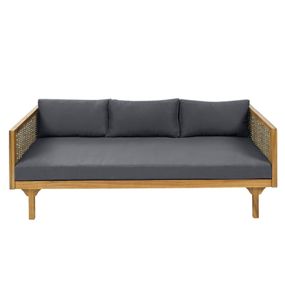Outdoor Patio Set Acacia Wood Wicker Teak Dark Gray Daybed 2 Piece 600 LB