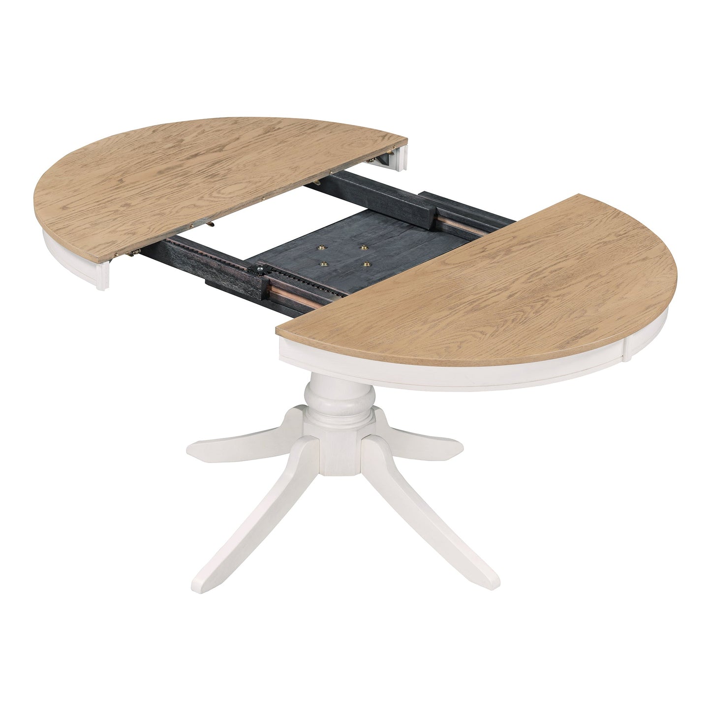 5-Piece Retro Functional Dining Table Set Wood Round Extendable Dining Table